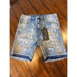 Guapi Shorts Mens Blue Distressed Denim, Size 34